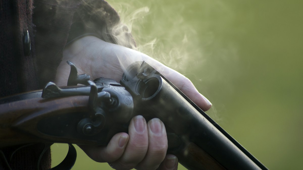 Clay-shooting shotgun opened after a shot