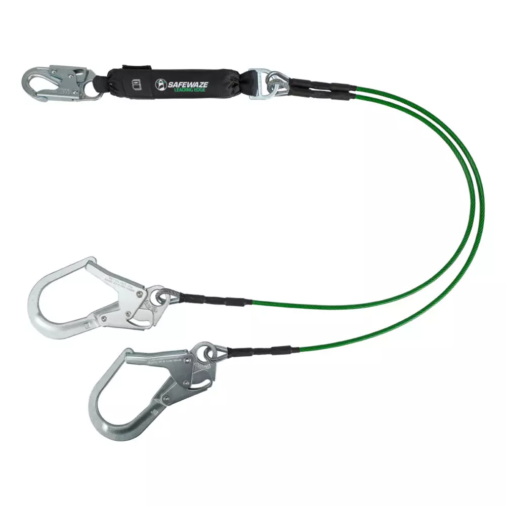 Safewaze Leading Edge 6′ Energy Absorbing Lanyard: Dual Leg, Rebar Hooks