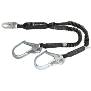Safewaze PRO 6′ Stretch Energy Absorbing Lanyard: Dual Leg, Rebar Hooks