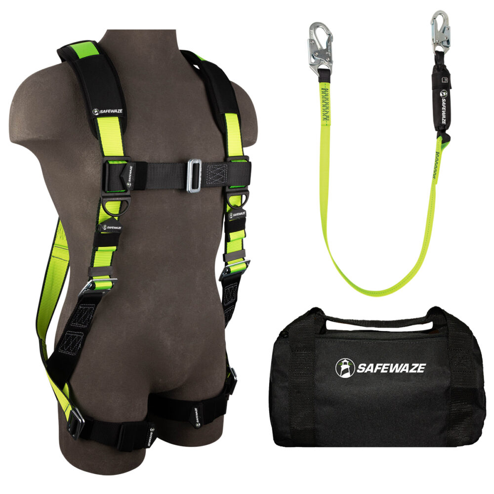 Safewaze PRO Bag Combo - Pass Through Leg Harness & High Profile Lanyard Fall Protection Kit